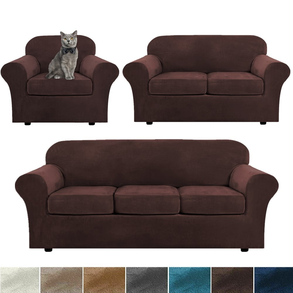 SHANNA Stretch Velvet Plush Armchair Sofa Slipcover, Brown