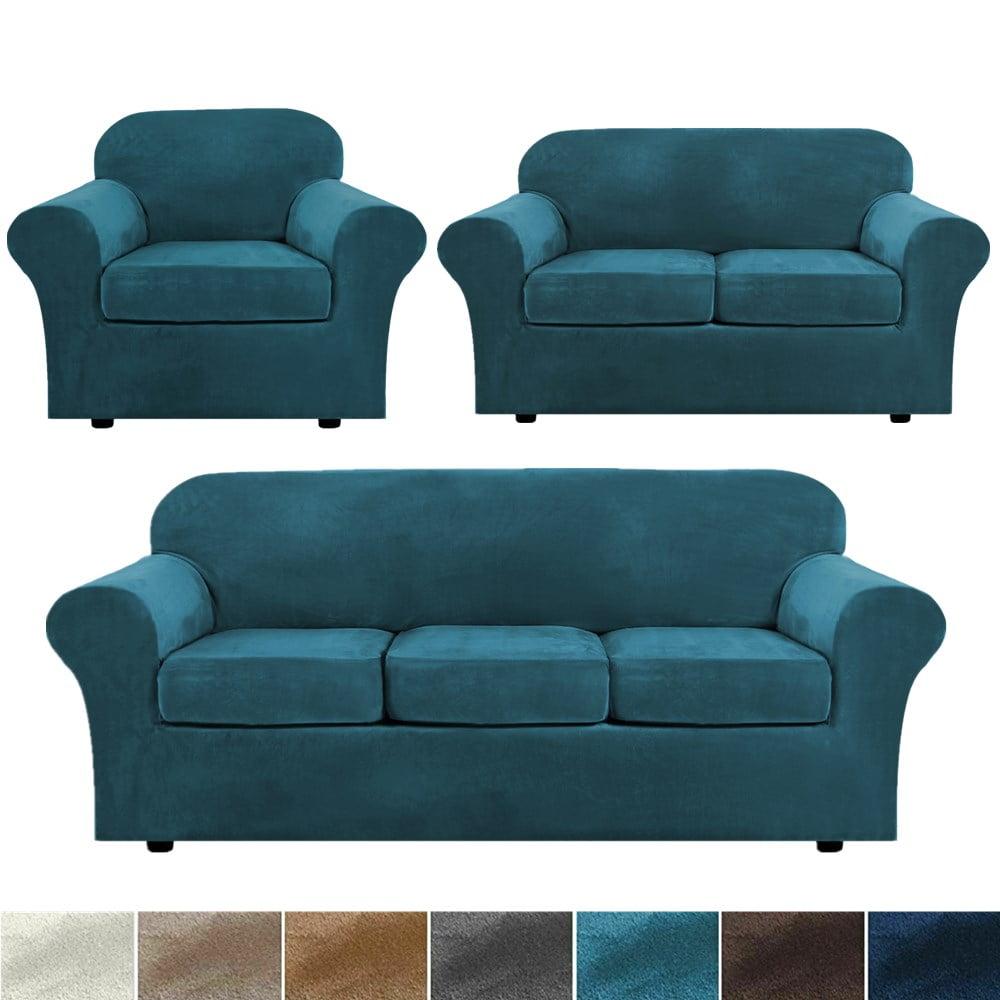 SHANNA Stretch Velvet Plush Couch Armchair Slipcover, Blue