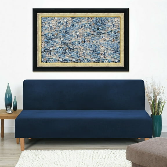 SHANNA Stretch Velvet Sofa Slipcover Thick Armless Sofa Bed Cover Futon Slipcover Protector, Navy Blue