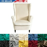 SHANNA Stretch Wingback Chair Covers, Velvet Wing Chair Slipcover Soft Furniture Covers For Living Room Bedroom Hotel Beige White