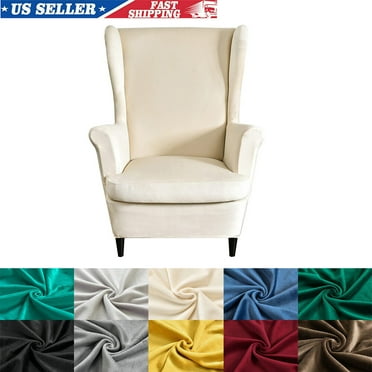 SHANNA Stretch Wingback Chair Covers, Velvet Wing Chair Slipcover Soft Furniture Covers For Living Room Bedroom Hotel (Beige White)