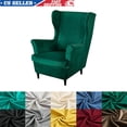 thumbnail image 1 of SHANNA Stretch Wingback Chair Covers, Velvet Wing Chair Slipcover Soft Furniture Covers For Living Room Bedroom Hotel (Dark Green), 1 of 11