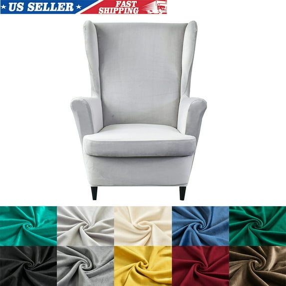 SHANNA Stretch Wingback Chair Covers, Velvet Wing Chair Slipcover Soft Furniture Covers For Living Room Bedroom Hotel (Light Grey)