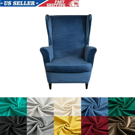 SHANNA Stretch Wingback Chair Covers, Velvet Wing Chair Slipcover Soft Furniture Covers For Living Room Bedroom Hotel (Navy Blue)