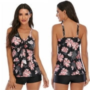 SHANNA Swimwear for Women, Women's Printed Two Piece Tankini Bikini Sets Tummy Control Swimsuit Beachwear Bathing Suit (2XL Size)