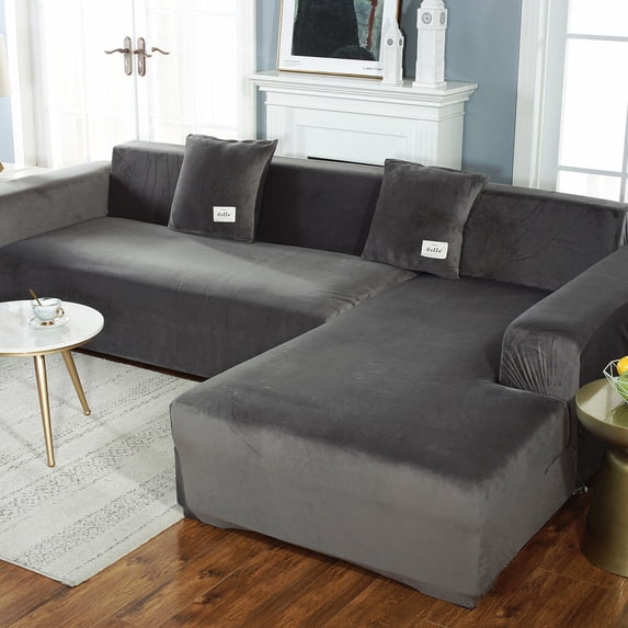 SHANNA Non-Slip 2-Pieces Polyester L Shape Sofa Covers, Dark Grey