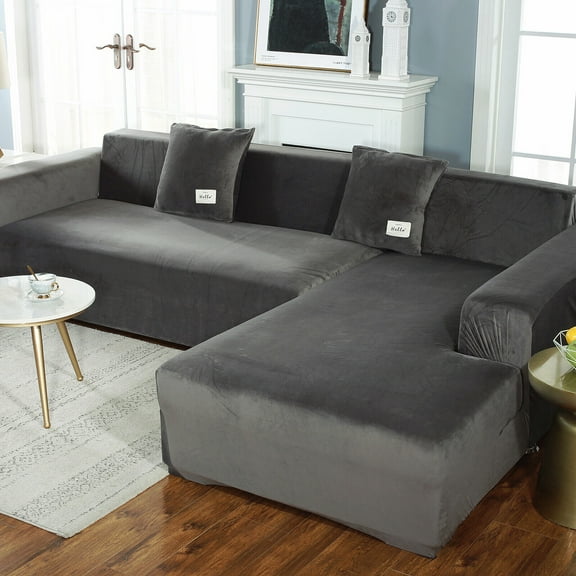 SHANNA Thick Velvet L Shape Sofa Covers, Non-Slip Sectional Couch Cover Protector Plush Sofa Slipcovers with 2pcs pillowcase for Living Room
