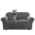 thumbnail image 1 of SHANNA Thick Velvet Plush 3 Piece Stretch Sofa Covers Couch Covers for 2 Cushion Couch Non-slip Loveseat Covers (Base Cover +2 Individual Cushion Covers), Gray, 1 of 18