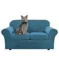 thumbnail image 1 of SHANNA Thick Velvet Plush 3 Piece Stretch Sofa Covers Couch Covers for 2 Cushion Couch Non-slip Loveseat Covers (Base Cover +2 Individual Cushion Covers), Peacock Blue, 1 of 18