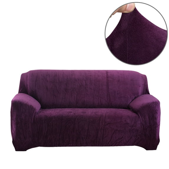 SHANNA Thick Velvet Sofa Covers, Stretch Non Slip Couch Cover for Dogs Cat Pet, Elastic Furniture Protector Plush Sofa Slipcovers (Purple,2-Seater Sofa)
