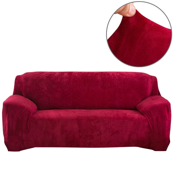 SHANNA Thick Velvet Sofa Covers, Stretch Non Slip Couch Cover for Dogs Cat Pet, Elastic Furniture Protector Plush Sofa Slipcovers (Red, 3-Seater Sofa)