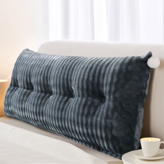 SHANNA Velvet Fully Stuffed Headboard Wedge Pillow Bed Rest Reading Bolster With Removable Cover Triangular Daybed Pillow For Bed Rest Reading/Sitting in Bed, Dark Grey,59"x18"x8"