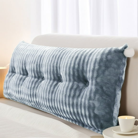 SHANNA Velvet Fully Stuffed Headboard Wedge Pillow Bed Rest Reading Bolster With Removable Cover Triangular Daybed Pillow For Bed Rest Reading/Sitting in Bed, Light Grey,79"x18"x8"