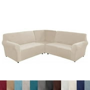 SHANNA Velvet L Shape 5 Seater Sofa Cover, L Shape Couch Covers Corner Sectional Couch Sofa Slipcover Furniture Protector, Beige
