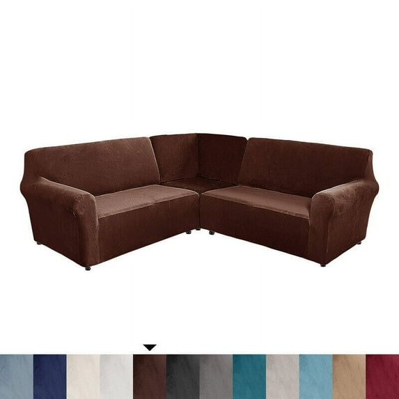 SHANNA Velvet L Shape 7 Seater Sofa Cover, L Shape Couch Covers Corner Sectional Couch Sofa Slipcover Furniture Protector, Brown