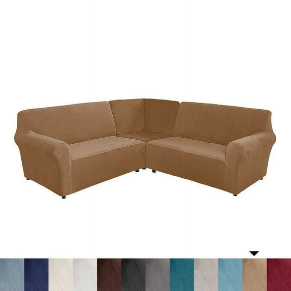 SHANNA Velvet L Shape 7 Seater Sofa Cover, L Shape Couch Covers Corner Sectional Couch Sofa Slipcover Furniture Protector, Leather Brown