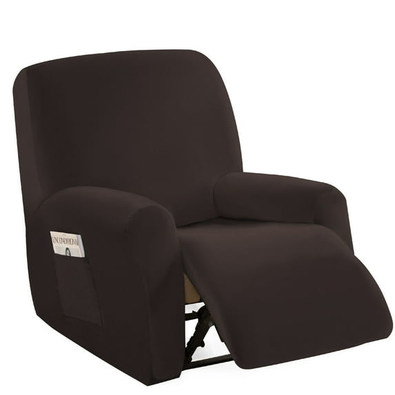 SHANNA Velvet Oversized Stretch Recliner Sofa Cover Furniture Cover 4 Pieces 1 Seat with Stretch Bottom and Side Pockets Washable,(Coffee)