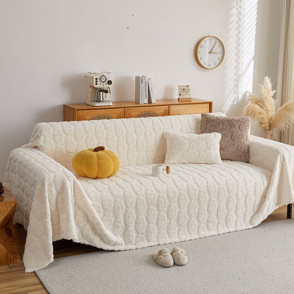 SHANNA Velvet Throw Sofa Covers, Non-Slip Couch Covers Washable Furniture Protector Blanket for Kids & Pets, Sectional Couch Covers for Living Room, Beige, 71"×118"