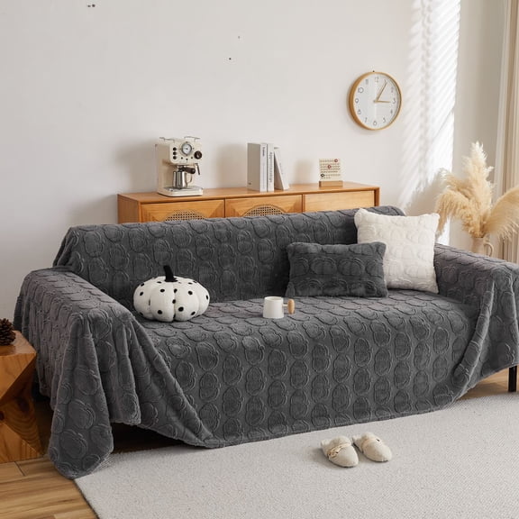 SHANNA Velvet Throw Sofa Covers, Non-Slip Couch Covers Washable Furniture Protector Blanket for Kids & Pets, Sectional Couch Covers for Living Room, Dark Grey, 71"×118"