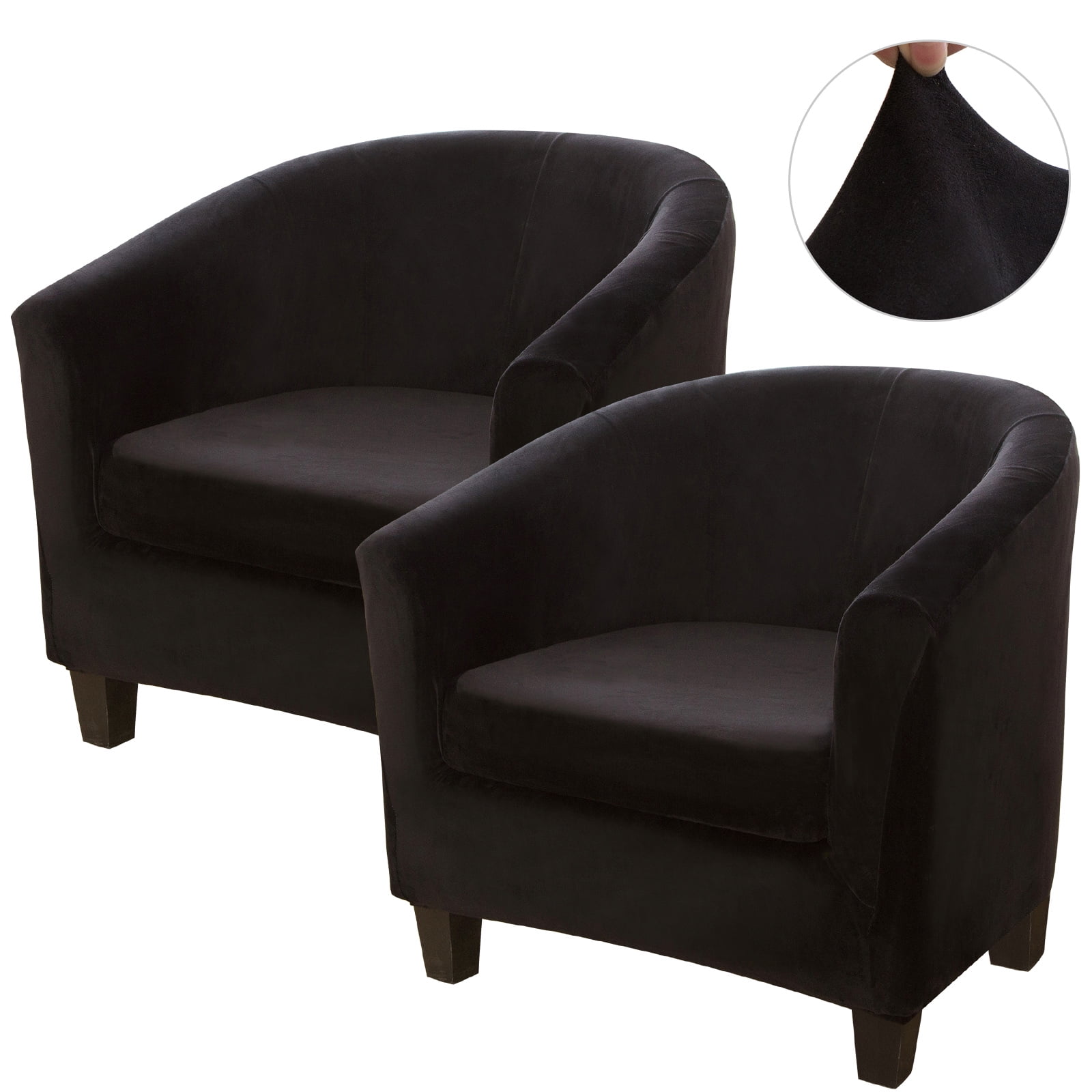 SHANNA Velvet Tub Chair Covers, 2 Pieces Stretch Modern Armchair Slipcovers Non Slip Sofa Couch Slipcover for Club Bar Counter Living Room Reception,With Separate Cushion Cover, Black, 2 Pack