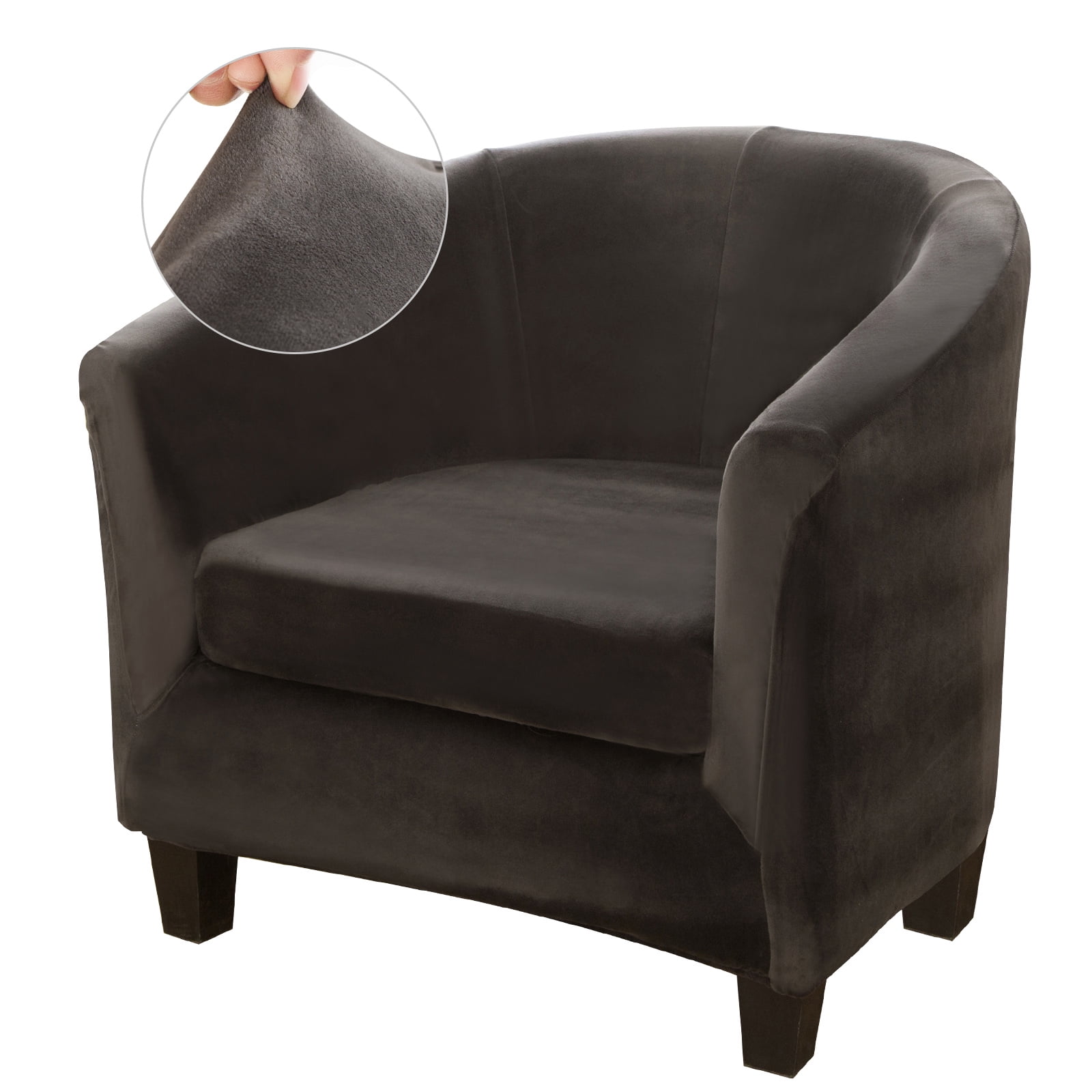 SHANNA Velvet Tub Chair Covers, 2 Pieces Stretch Modern Armchair Slipcovers Non Slip Sofa Couch Slipcover for Club Bar Counter Living Room Reception,With Separate Cushion Cover, Dark Gray, 1 Pack