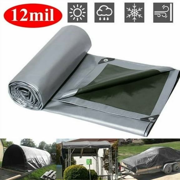 SHANNA Waterproof Tarp Heavy Duty Gray UV Resistant Rip and Tear Proof Tarpaulin, 9.8x13ft