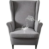 SHANNA Waterproof Wingback Chair Cover, Stretch Jacquard Wing Chair Slipcovers 2 Piece, Wingback Armchair Sofa Furniture Protector, Dark Gray