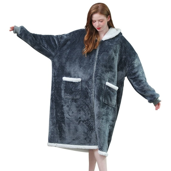 SHANNA Wearable Blanket Hoodie Sweatshirt Oversized Blanket Soft 2-in-1 blanket and Cushion Warm Cosy Fits All Men Women(TypeB#Gray)