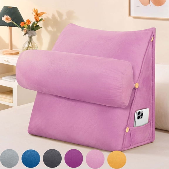 SHANNA Wedge Headboard Pillow with Adjustable Neck Support, Triangular Bedrest Lumbar Neck Back Support Pillows for Reading, Gaming, and TV Watching, Pink