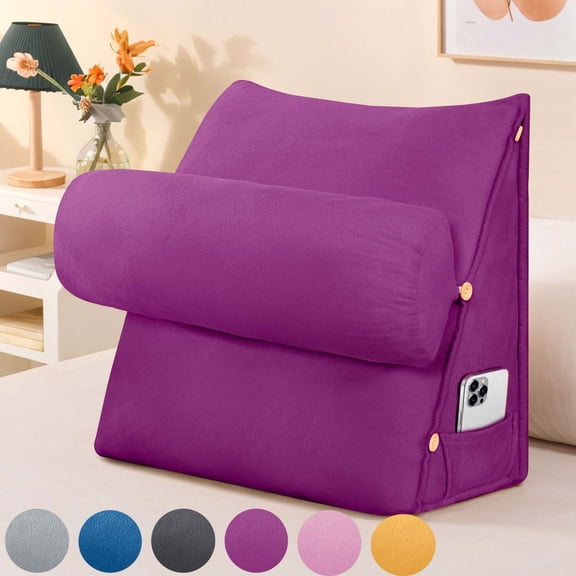 SHANNA Wedge Headboard Pillow with Adjustable Neck Support, Triangular Bedrest Lumbar Neck Back Support Pillows for Reading, Gaming, and TV Watching, Purple