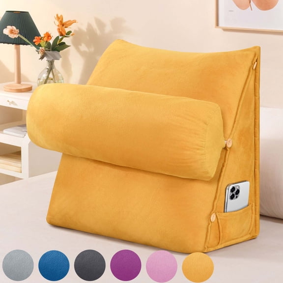 SHANNA Wedge Headboard Pillow with Adjustable Neck Support, Triangular Bedrest Lumbar Neck Back Support Pillows for Reading, Gaming, and TV Watching, Yellow