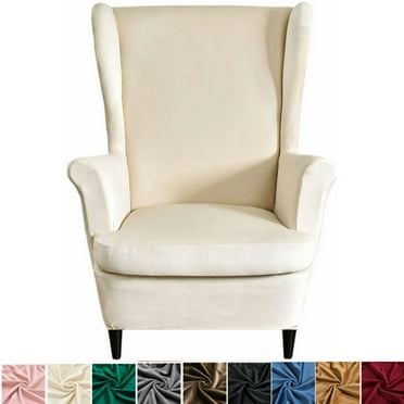 SHANNA Stretch Fabric 2 Piece Polyester Spandex Sofa Slipcovers, Velvet Light Beige