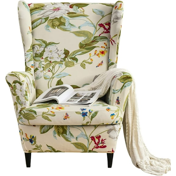 SHANNA Wingback Chair Slipcovers 2-Piece Stretch Fabric Wing Chair Cover with Cushion Cover Armchair Sofa Furniture Protector