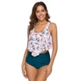 thumbnail image 1 of SHANNA Women Swimwear, Two Piece Bathing Suits Ruffled Flounce Top with High Waisted Bottom Bikini Set (Floral Green, 2XL Size), 1 of 7