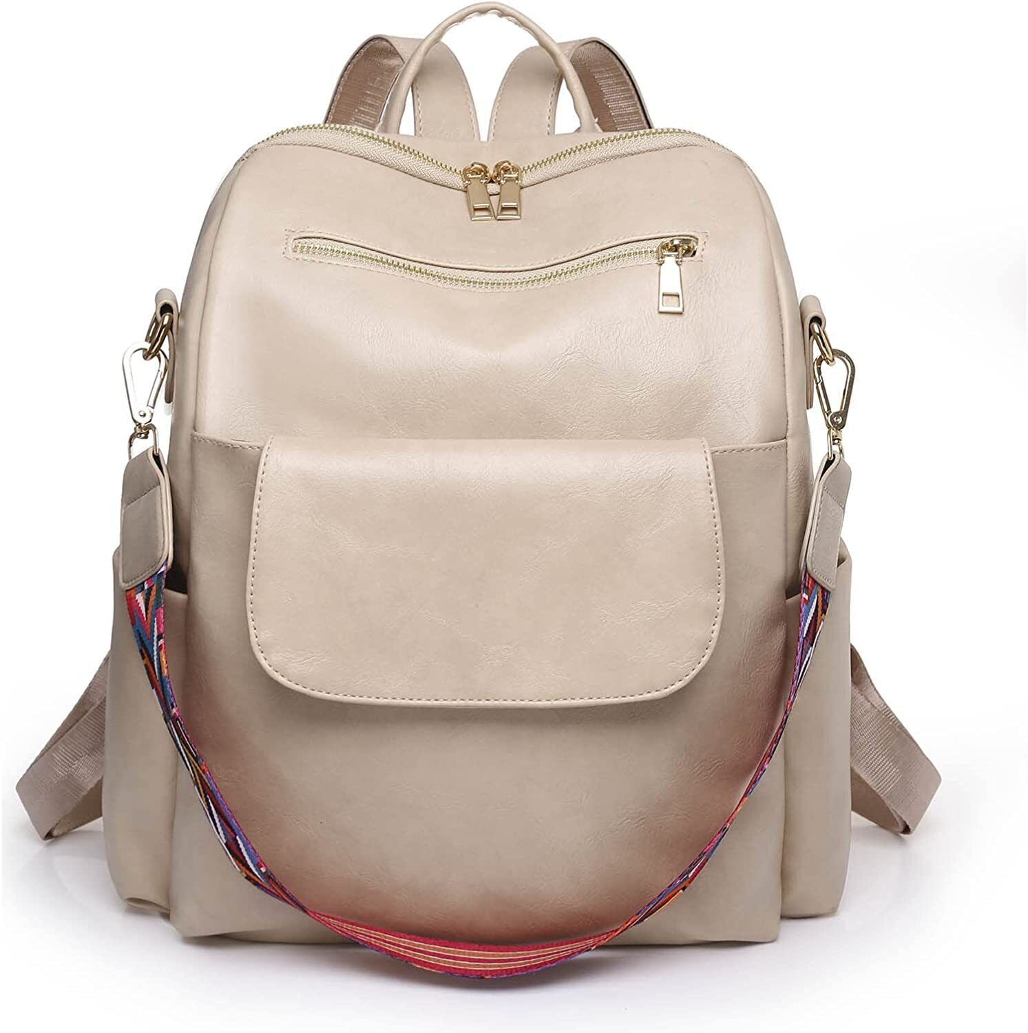 Vintage Ladies Leather Zip Backpack Purse Medium Leather Rucksack For –  igemstonejewelry