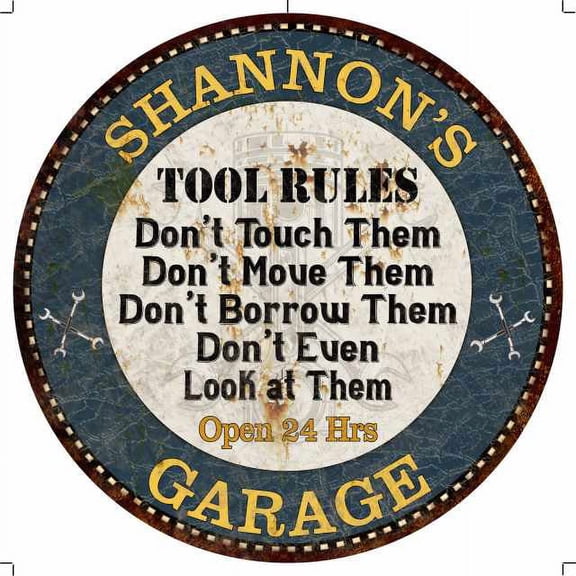 SHANNON'S Garage Rules 14" Round Metal Sign Garage Wall Decor 100140015438