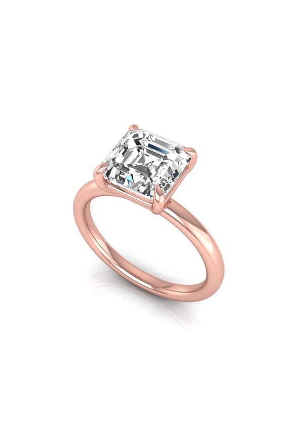 14K Rose Gold IGI Certified 1 Carat Asscher Lab Grown Diamond (E, VS1) Solitaire Engagement Wedding Ring For Womens 6 US