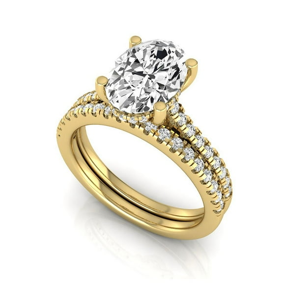 SHANTI JEWEL 14K Yellow Gold 2.50 Carat Oval Lab Grown Diamond (2 Ct, E, VS1) IGI Certified Womens Engagement Wedding Ring Set 4 US