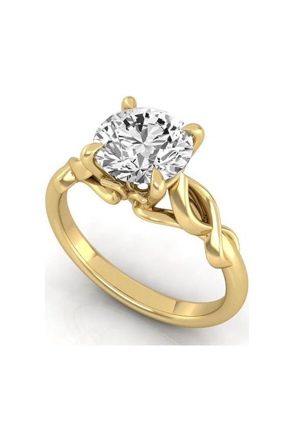 14K Yellow Gold IGI Certified 1.5 Carat Round Lab Grown Diamond (F, VVS2) Twisted Solitaire Engagement Anniversary Ring For Womens 9 US