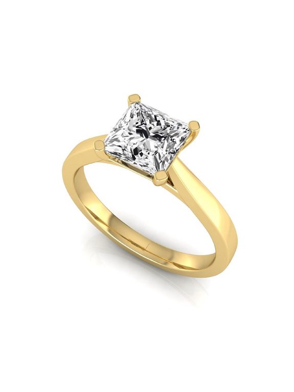 IGI Certified 1 Carat Princess Lab Grown Diamond (F, VVS2) 14K Yellow Gold Solitaire Engagement Anniversary Ring For Womens 4 US