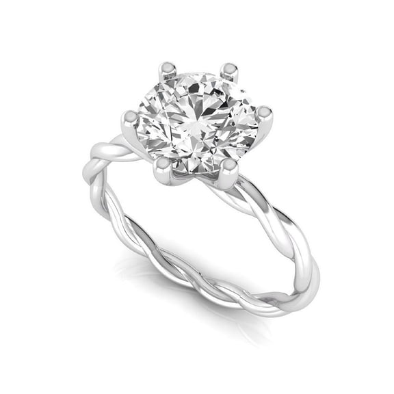 SHANTI JEWEL IGI Certified 1 Carat Round Lab Grown Diamond (F, VVS2) 14K White Gold Twisted Rope Solitaire Engagement Ring For Womens 7 US
