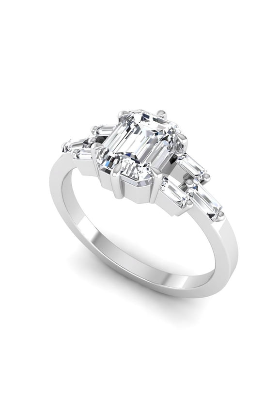 IGI Certified 2.50 Carat Emerald and Baguette Cut Lab Grown Diamond (2 Ct, E, VVS2) 14K White Gold Anniversary Wedding Engagement Ring For Womens 9 US