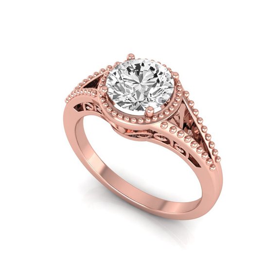 SHANTI JEWEL IGI Certified 2 Carat Round Cut Lab Grown Diamond (E, VVS2) 14K Rose Gold Milgrain Solitaire Engagement Wedding Promise Ring for Womens 8 US