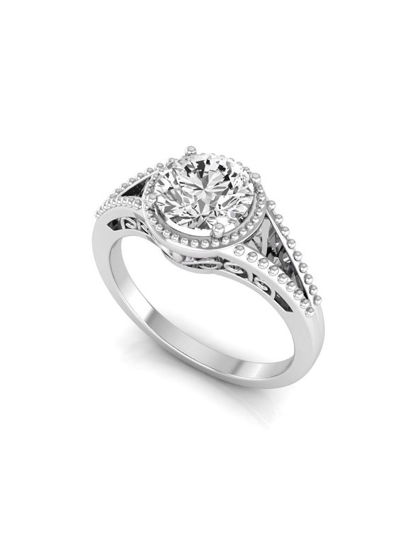 IGI Certified 2 Carat Round Cut Lab Grown Diamond (E, VVS2) 14K White Gold Milgrain Solitaire Engagement Wedding Promise Ring for Women 7 US