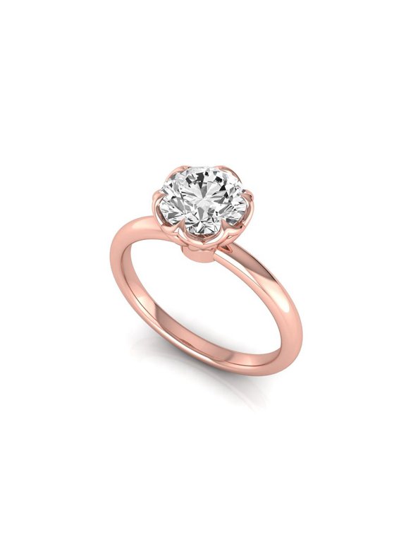 IGI Certified 2 Carat Round Lab Grown Diamond (E, VS1) 14K Rose Gold Tulip Solitaire Engagement Promise Ring for Women 10 US