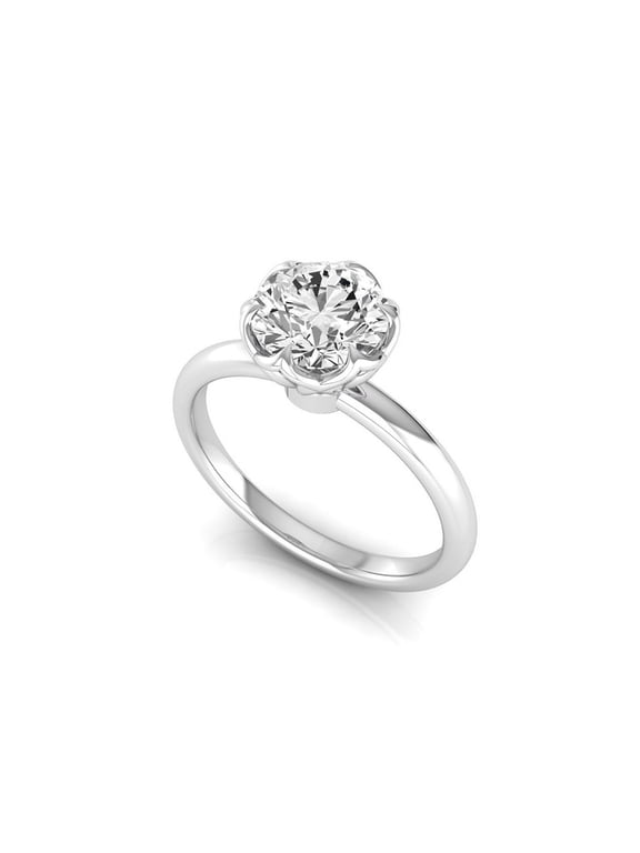 IGI Certified 2 Carat Round Lab Grown Diamond (E, VS1) 14K White Gold Tulip Solitaire Engagement Promise Ring for Women 7 US