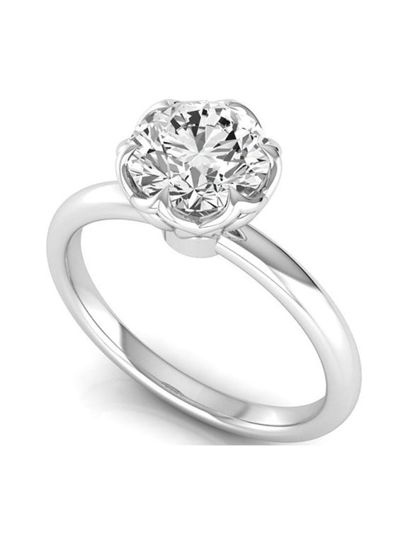 IGI Certified 2 Carat Round Lab Grown Diamond (E, VS1) 925 Sterling Silver Tulip Solitaire Engagement Promise Ring for Women 8.50 US
