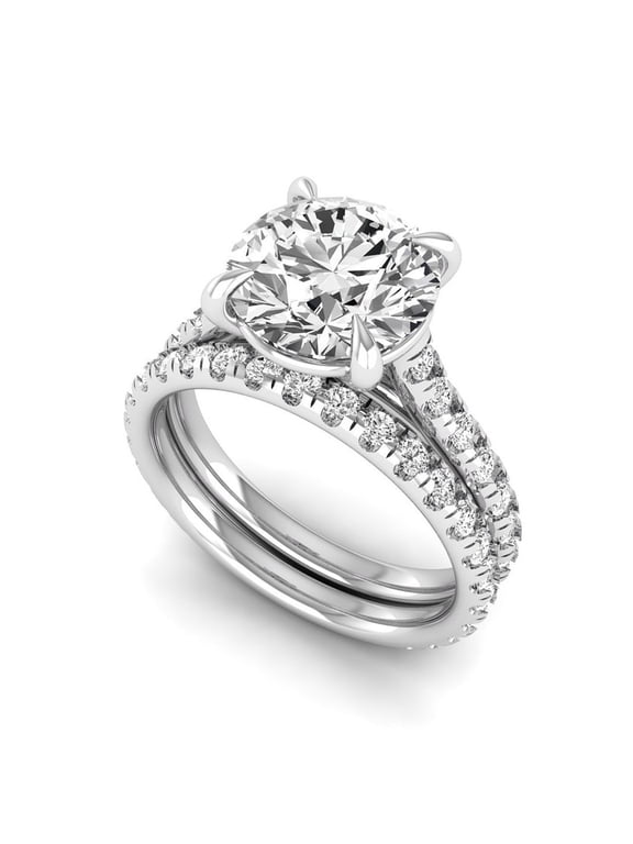 IGI Certified 3.50 Carat Round Lab Grown Diamond (2.5 Ct, E, VS1) 14K White Gold Engagement Wedding Ring Set for Women 7 US