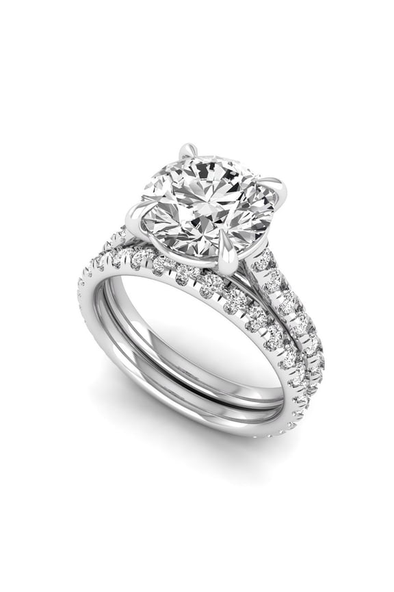 IGI Certified 3.50 Carat Round Lab Grown Diamond (2.5 Ct, E, VS1) 14K White Gold Engagement Wedding Ring Set For Womens 7 US