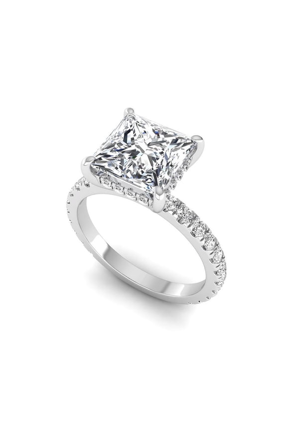 IGI Certified 3.75 CTW Princess Cut Lab Grown Diamond (3 Ct, F, VVS2) Hidden Halo Set 14K White Gold Engagement Ring for Women 10 US